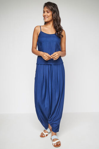 Blue Floral Top Dhoti With Overlay 3P Suit Set, Blue, image 5